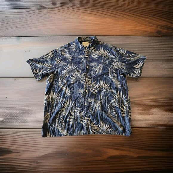 RedHead Men’s XL Blue Hawaiian Palm Print Button Down Shirt 100% Cotton - Picture 2 of 9